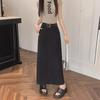 Летняя юбка А-силуэта с высокой талией для женщин - черная и серая, средней длины, облегающая