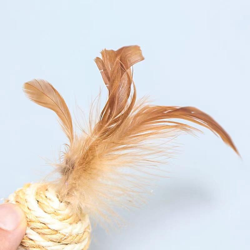 Funny Interactive Indoor Cat Scratcher Feather Mouse Toy Feather Sisal Ball Interactive Cat Toy for Kitten Kitties Pet Chew Toys