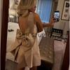 Spring New Women's Clothing Fashion off-Neck Sleeveless High Waist A- line Satin Backless Bow Dress Dress