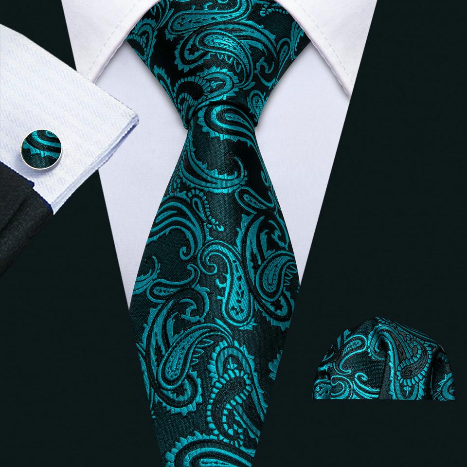 Barry.Wang Necktie Hankerchief Cufflinks Set Earth Yellow Paisley Jacquard Woven Wedding