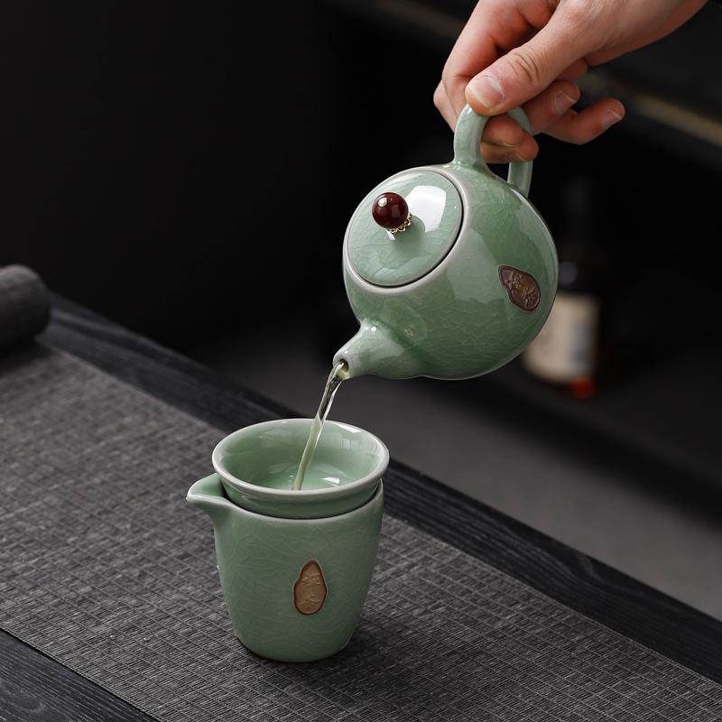 Ge kiln tea set ceramic teapot gift box, light luxury retro ceramic tea set gift box with gifts