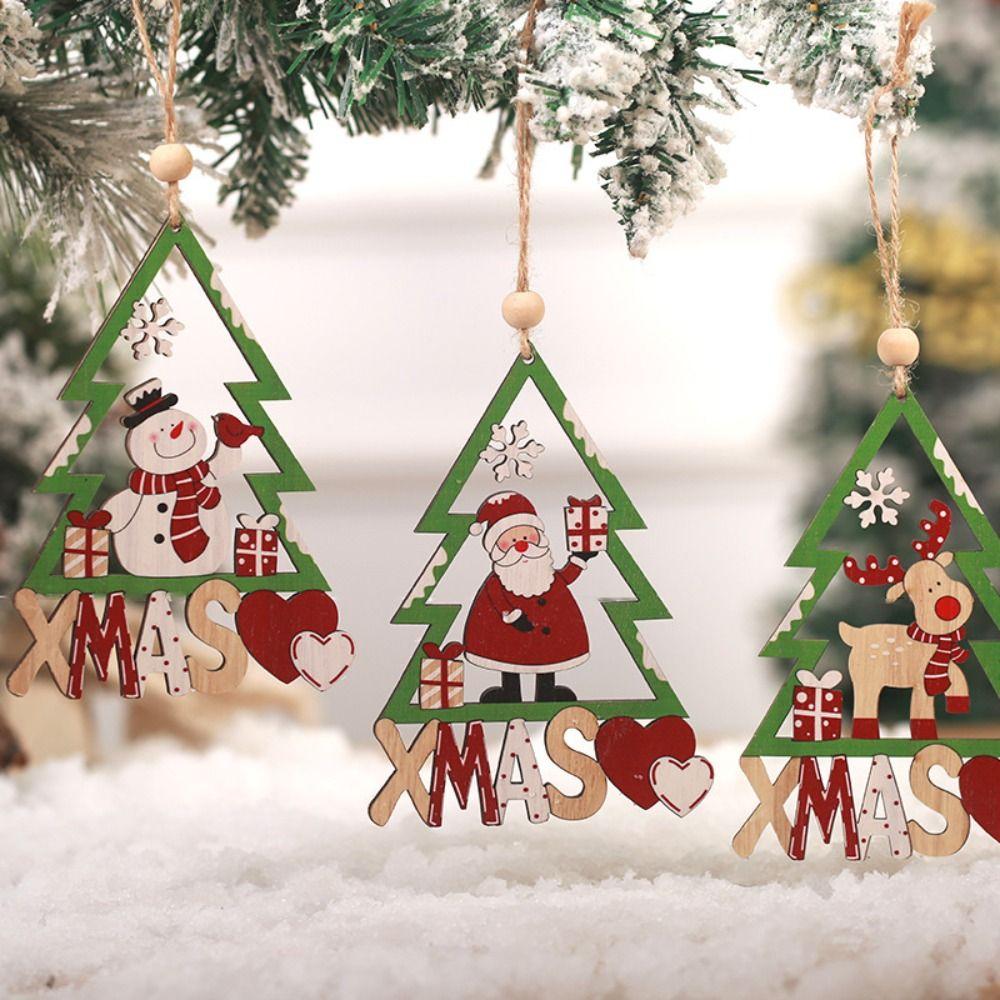 Santa Claus Wooden Elderly Pendant Snowman Christmas Tree Pendant Vintage Home