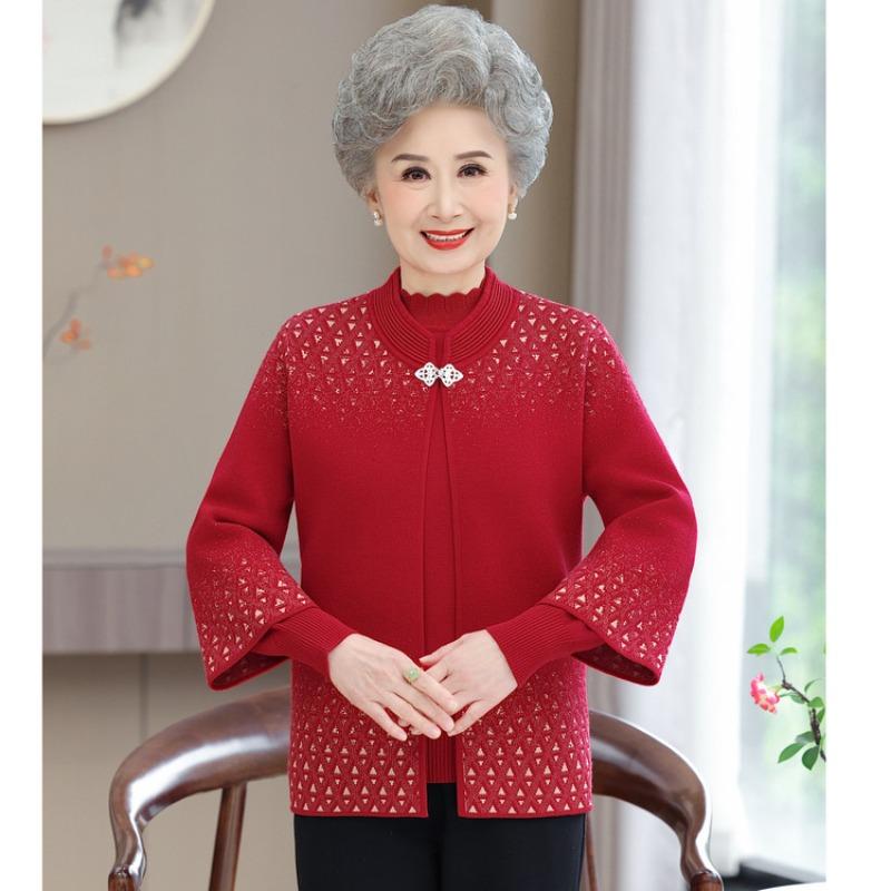 Одежда для женщин среднего и пожилого возраста осенне-зимний свитер кардиган куртка Новый год мама весна и осень новый вязаный костюм-двойка