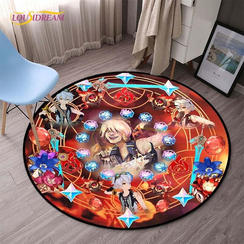 Genshin Impact круглые коврики для спальни, ковры с героями мультфильмов для гостиной, детский мягкий ковер, противоскользящий коврик для пола, домашний декор, кемпинг, пикник