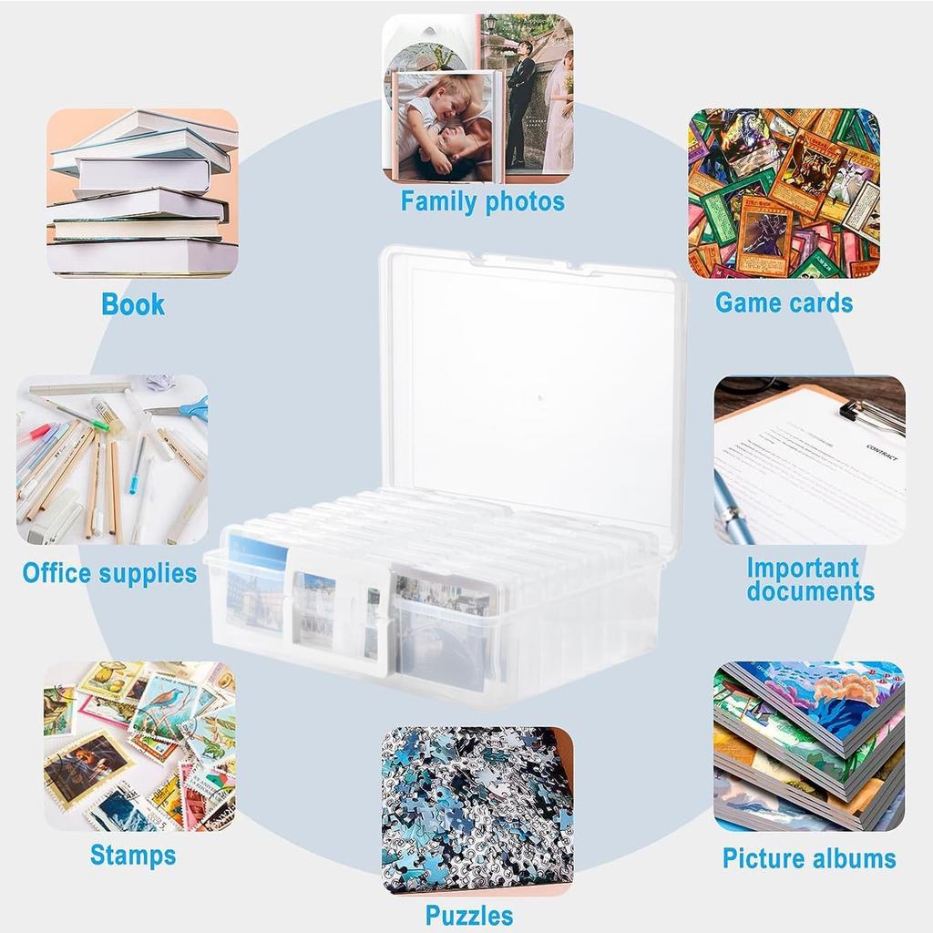 Коробка для хранения фотографий с ручкой, Органайзер для хранения фотографий с 16 внутренними кейсами и 1 листом этикеток для фотографий, рисунков