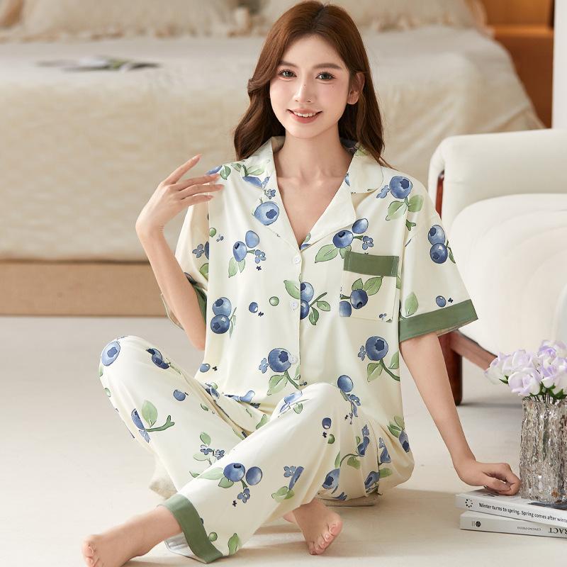 High-value pajamas women's spring and summer thin imitation cotton short-sleeved trousers middle-aged mother casual loungewear suit