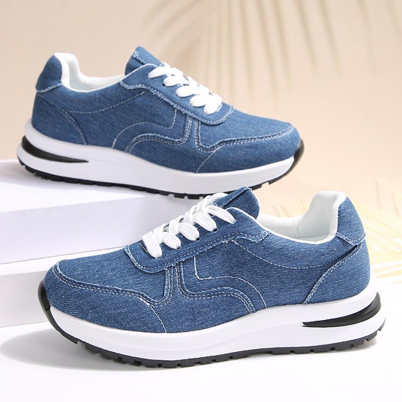 Fashion Women's Spring Autumn Casual Sports Shoes Plus Size Fashion Blue Denim Platform Sneakers Woman Thick Sole Non Slip Walking Shoes