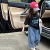 Детская футболка для девочек в корейском стиле, свободная, с принтом букв, повседневная, с коротким рукавом