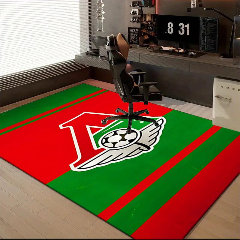 Green And Red Soccer Emblem Printed Office Carpet Chair Cushion Entryway Rug, Rugs for Living Room, Bedroom Christmas gifts