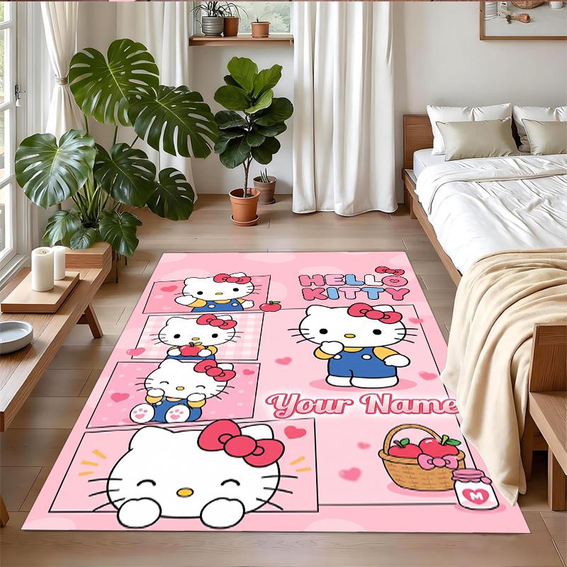 Crystal Velvet Rug Custom Name Text, Soft Non Slip Floor Mat Home DecorHello Kitty