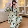 Fashion Cat Letter Print Women's Pajamas Set Lapel Neck Long Sleeve Plaid Design Sleepwear Autumn Winter Pajamas