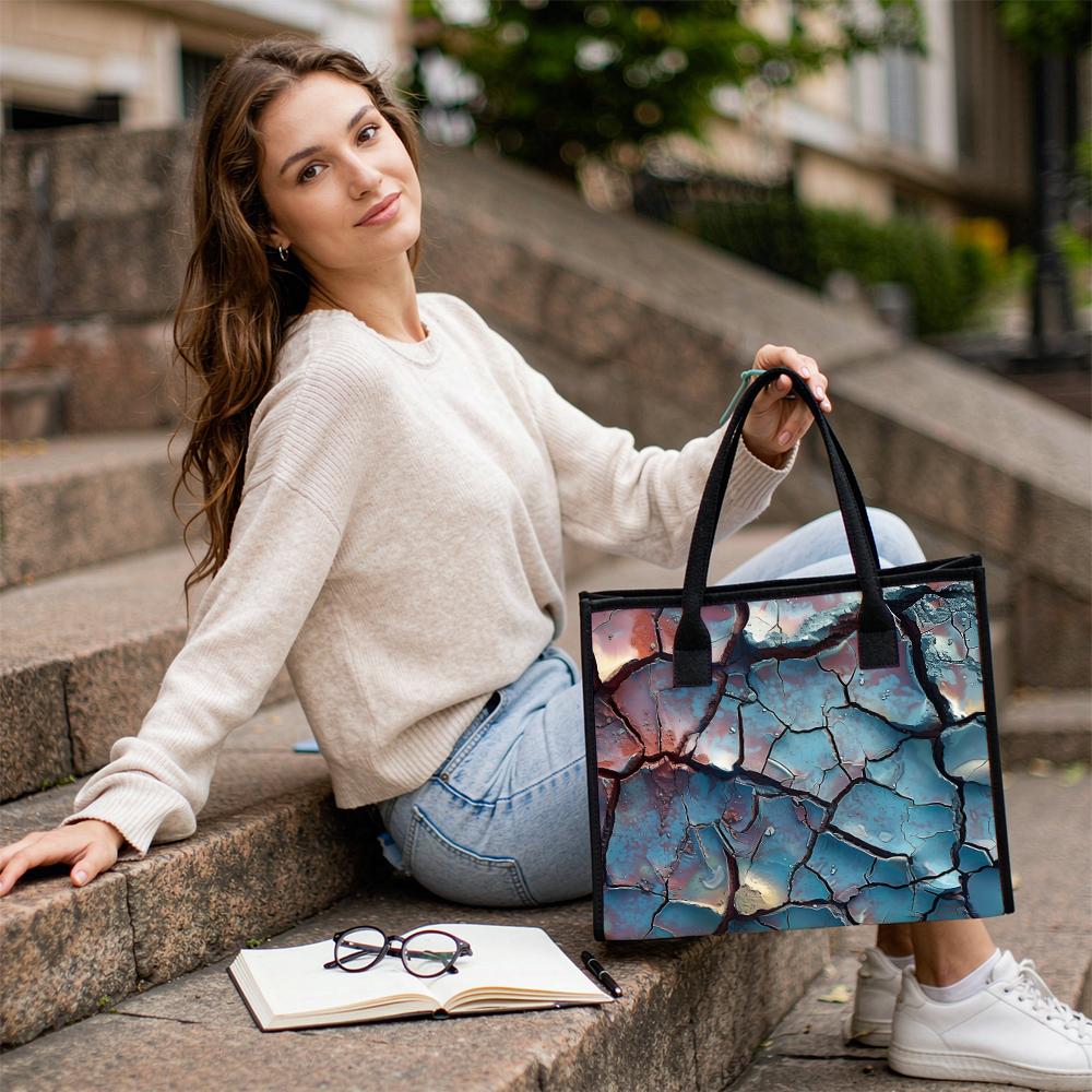 Chic Cracked Pattern Tote Bag Large Capacity Daily Use Shoulder Bag Casual Stylish Handbag for Outdoor Commute Shopping
