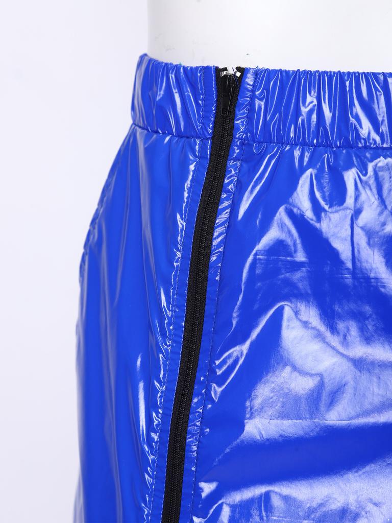 Mens Vinyl Waterproof Reusable Pants Elastic Waistband Side Pockets Two Way Zippers Trousers