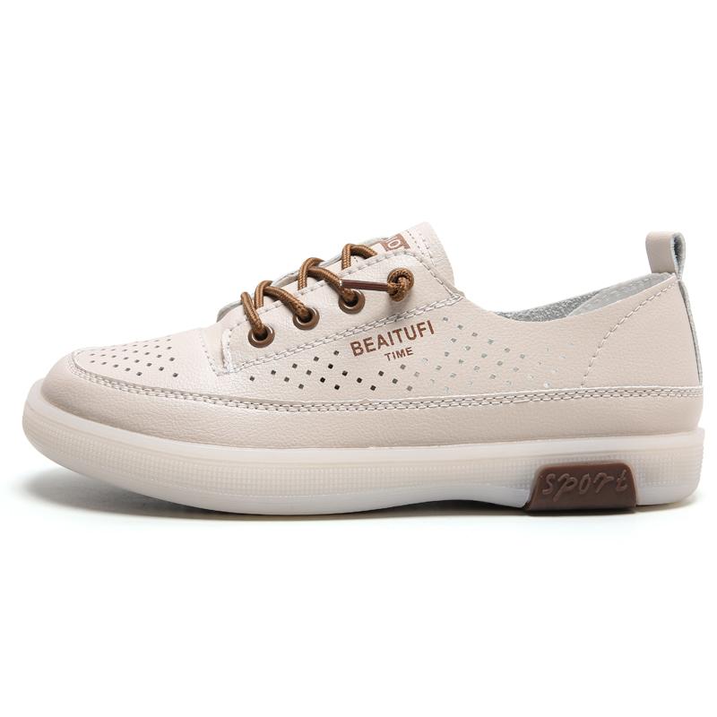 Trendy Hollow Breathable Women Walking Shoes Summer Microfiber Lace Up Women's Shoes Slip Resistant Flat Sole Ladies Shoes