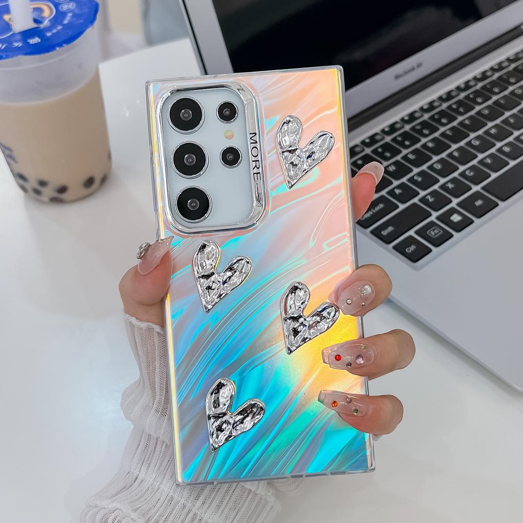 Подходит для чехла для мобильного телефона Samsung S25ultra S24Plus Трехмерный DIY Сердце Любви A16 Гальванизированный Лазерный Жесткий Чехол