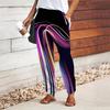 Women Abstract Printing Pants Lace Up Elastic Waist Loose  Trousers Casual Long Pants Trousers with Pockets