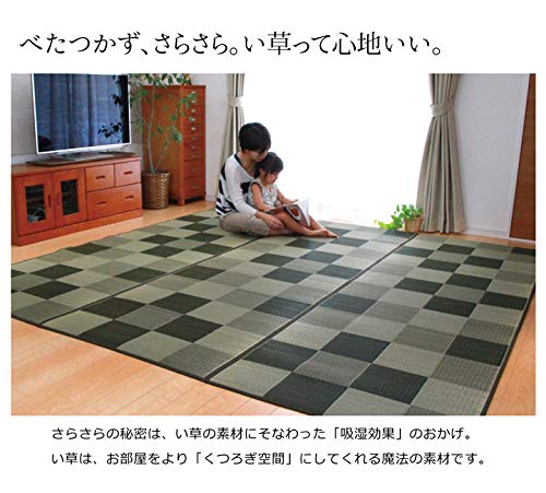 IKEHIKO "F Block 2" Japanese-Made Igusa Rug, Green, Approx. 140 X 200 Cm (Urethane Backing)