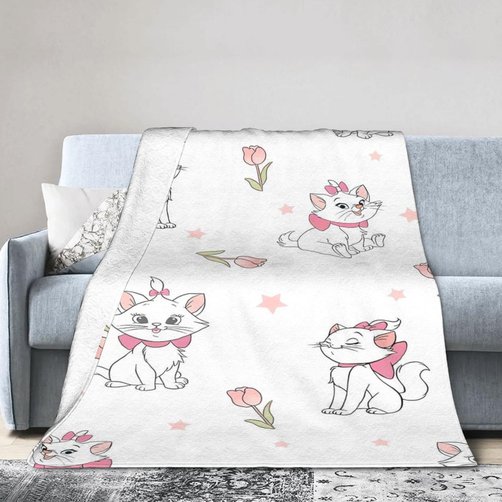 Marie Cat Aristocats Blanket Fleece Summer Air Conditioning Portable Lightweight Throw Blanket for Bed Travel Bedspread