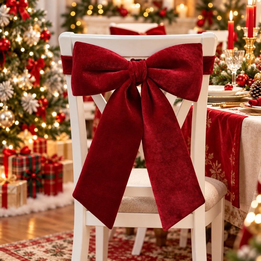 DIY Christmas Chair Bows Velvet Chair Tie Back Ribbon Bow Chair Sashes Christmas Decor