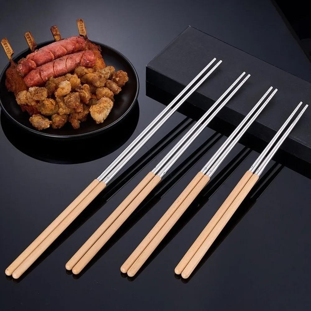 Длинные палочки для еды из нержавеющей стали 316, термостойкие, многоразовые, китайские, легко моющиеся, нескользящая ручка, металлические палочки