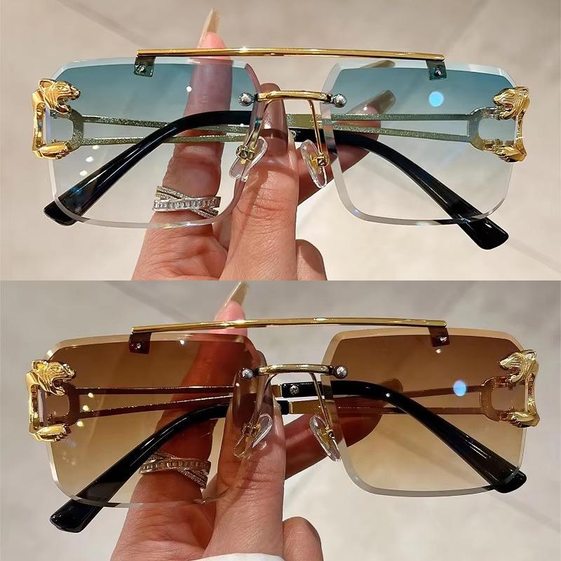 2 пары в наборе Безободковые квадратные солнцезащитные очки Модные Винтажные с двойной переносицей Градиентные линзы Трендовый Дизайн Роскошного Бренда Солнцезащитные очки