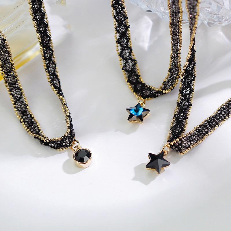 Женское черное колье-колье с черной цепочкой и подвеской в ​​форме пентаграммы в виде звезды, ожерелье с воротником