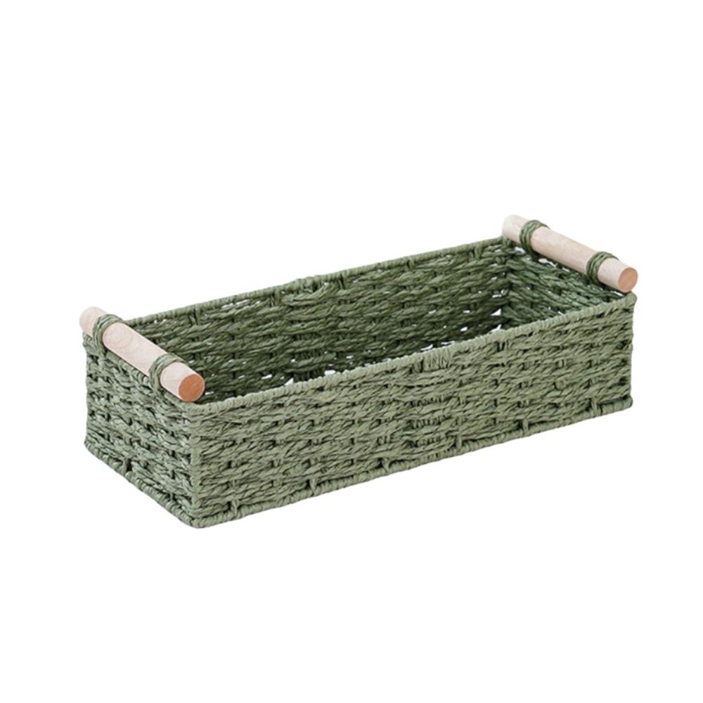 Handwoven Braided Toilet Paper Basket Wood Handle Sundry Storage Basket Snack