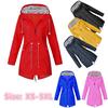 Women Solid Rain Jacket Outdoor Waterproof Hooded Windproof Loose Coat Plus Size Outwear