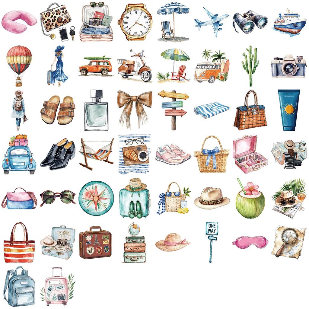 50 Hand-Painted Travel Stickers: Perfect for Journals, Phones, Laptops, Suitcases, and Notebooks