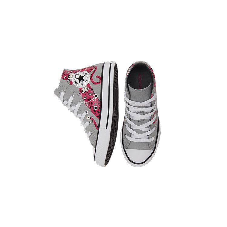 Converse Chuck Taylor All Star Canvas Удобные Универсальные Высокие Детские парусиновые кеды Детские кроссовки Серый Розовый 671613C