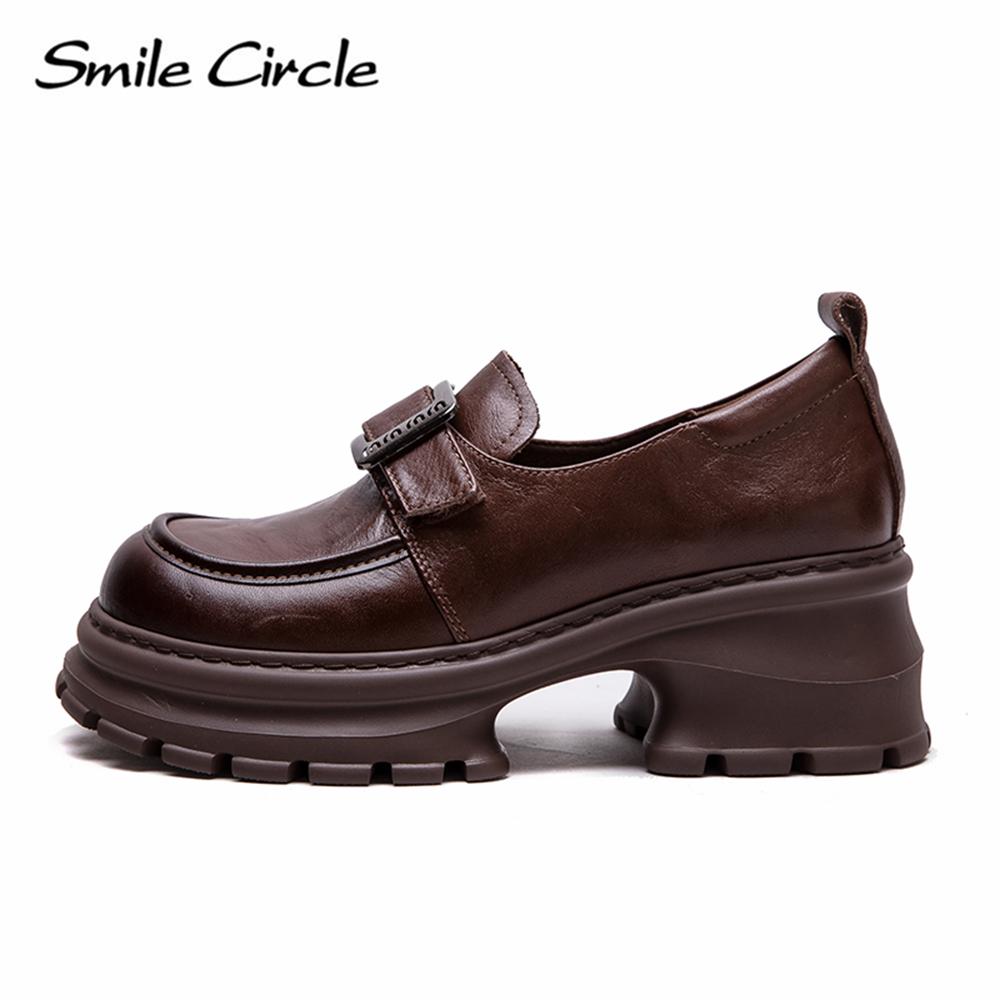 Женские мокасины из натуральной кожи с круглым носком и толстой подошвой, модные повседневные туфли на плоской подошве