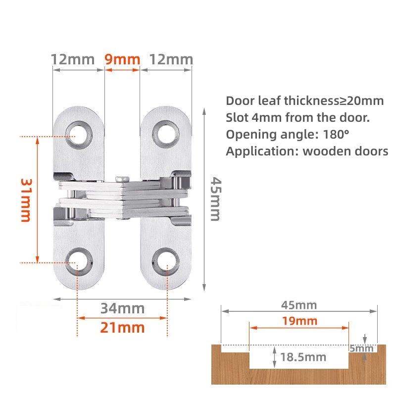 Hidden Gate Hinge Stainless Steel Invisible Door Hinges Concealed Barrel Wooden Box Silver