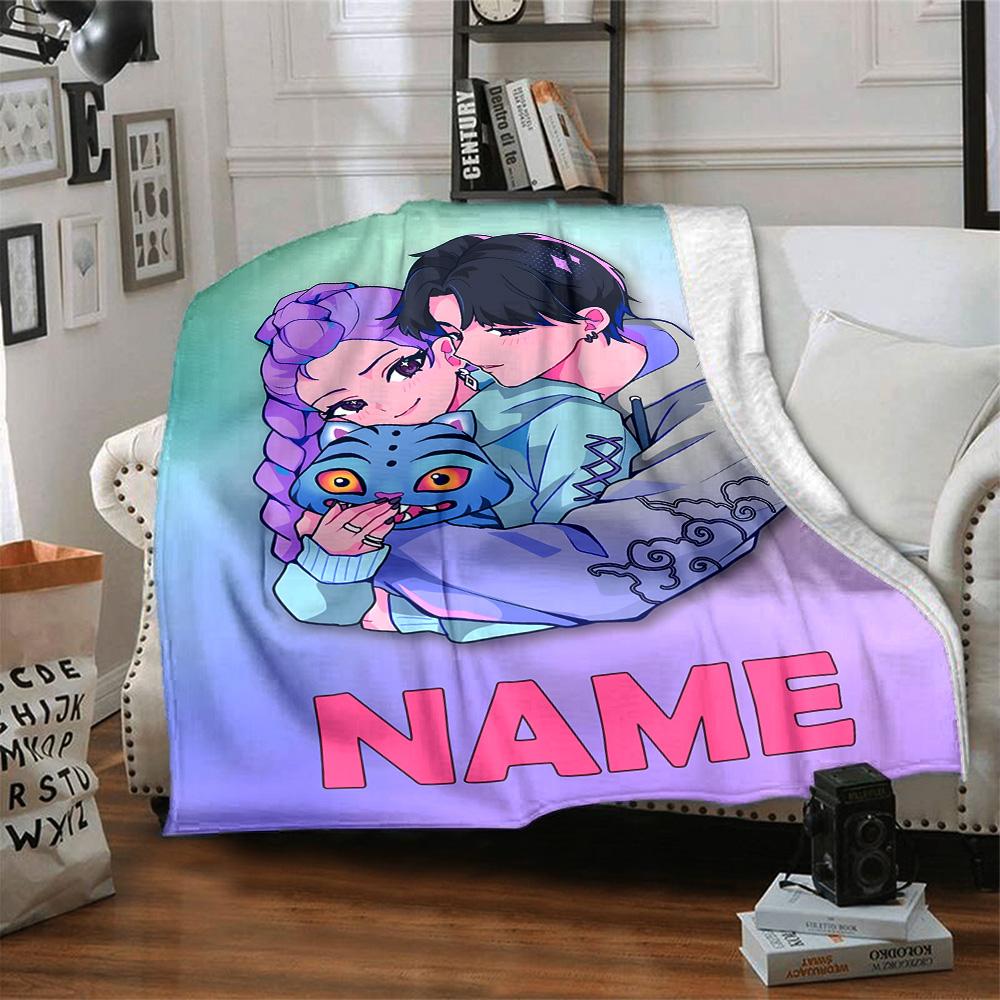 Customizable KPop Demon Hunters42 Throw Blanket – Personalized Name, All-Season Cozy Snug Blanket, Machine Washable, Personalized Blanket