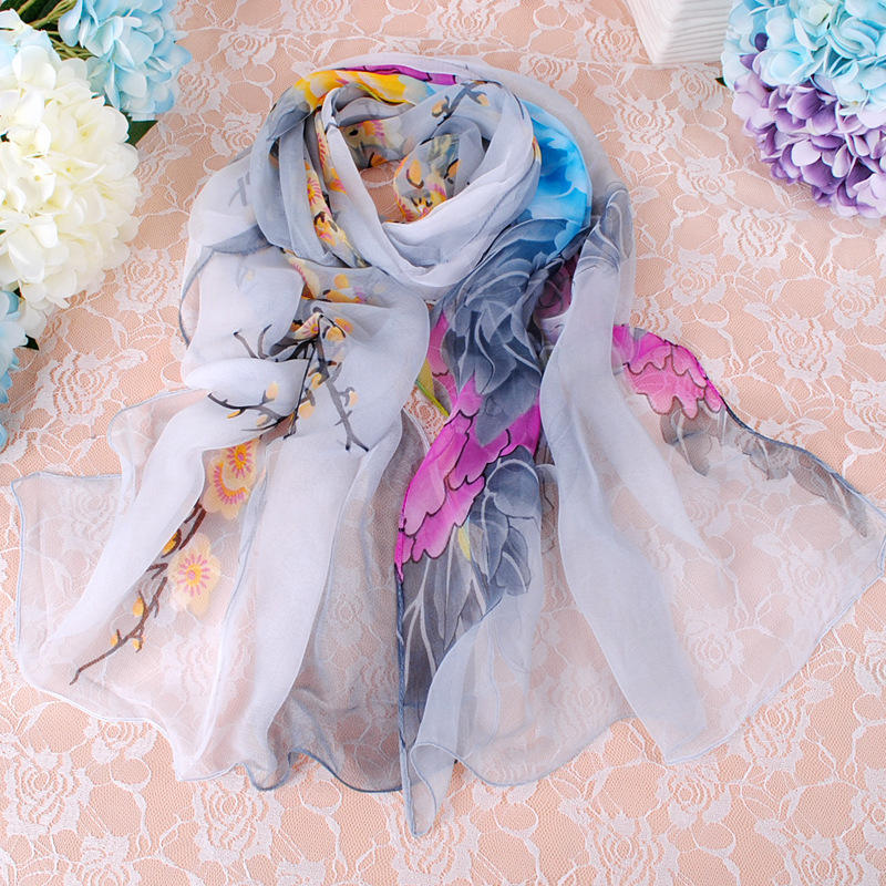 Spring and Summer Scarf for Women Georgia Scarf Long Scarf Thin Two-flowered Peony Scarf