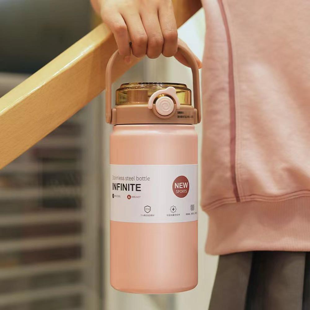 1L/1.2L Thermos Cup Stainless Steel Vacuum Flask Household Straw Thermal Bottle Soprt