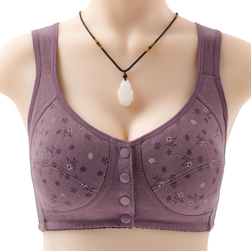 Cotton Bra Mom's Large Sports Underwear Women's Underwire Vest Style Bra Thin Soft and Comfortable Front Opening Buckle