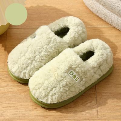 Женские хлопковые тапочки Зимние На танкетке Домашние Теплые и Нескользящие Плюшевые Хлопковые Туфли для Мужчин для Ношения на Улице