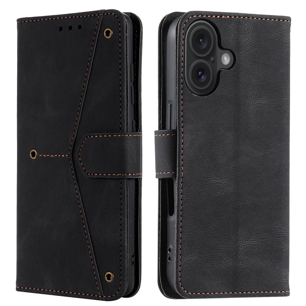 For iPhone 16 Plus Case Splicing Stitching Leather Wallet Phone Cover