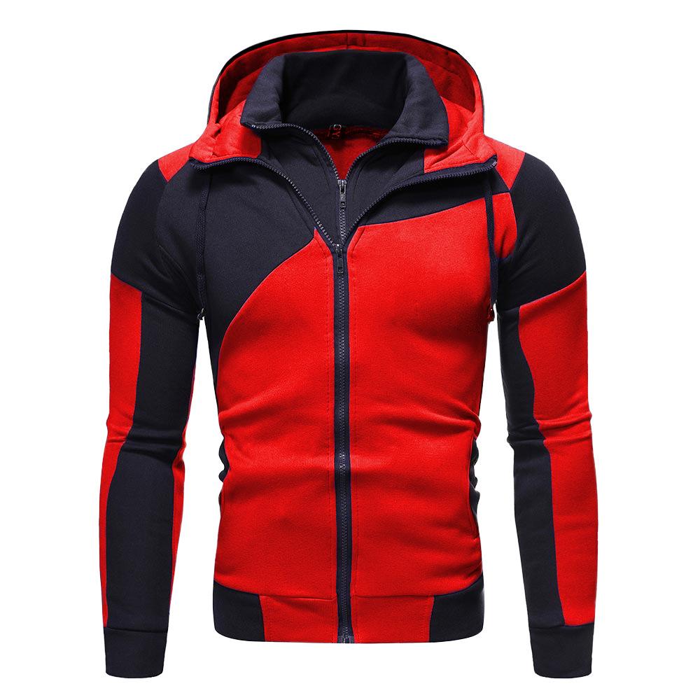 Men's Color Block Double Zipper Slim Fit Hoodie