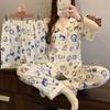 Мультяшная пижама из облачного хлопка для девочки, женский летний милый комплект для дома с Дораэмоном, с коротким рукавом, из трех предметов