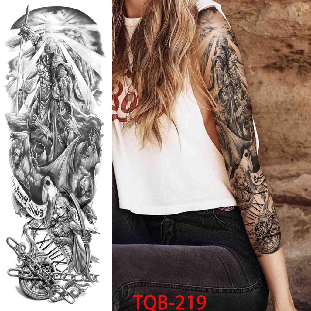 1 PC 480*170MM Full Arm Temporary Tattoo Sticker Sleeve Men Women Fashion Sexy Fake Tattoo Wolf  Lion Tiger Painting Tattoo Skull Angel Tattoo