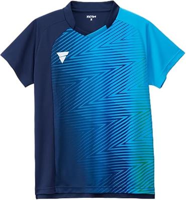 Игровая футболка для настольного тенниса VICTAS V-GS551, одобрена JTTA, отводит влагу, быстросохнущая, эластичная, темно-синяя, размер L (512506)