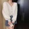 Cardigan Sweater Female 2023 Clothes Short Plush Plush Milk Hoopla Design Sense Niche V-neck Solid Sweater Female Tops