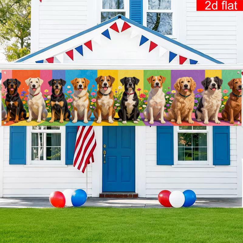 Rainbow Dog & Rainbow Pet Welcome Banner, Outdoor Garden Fence Dog Home Decoration
