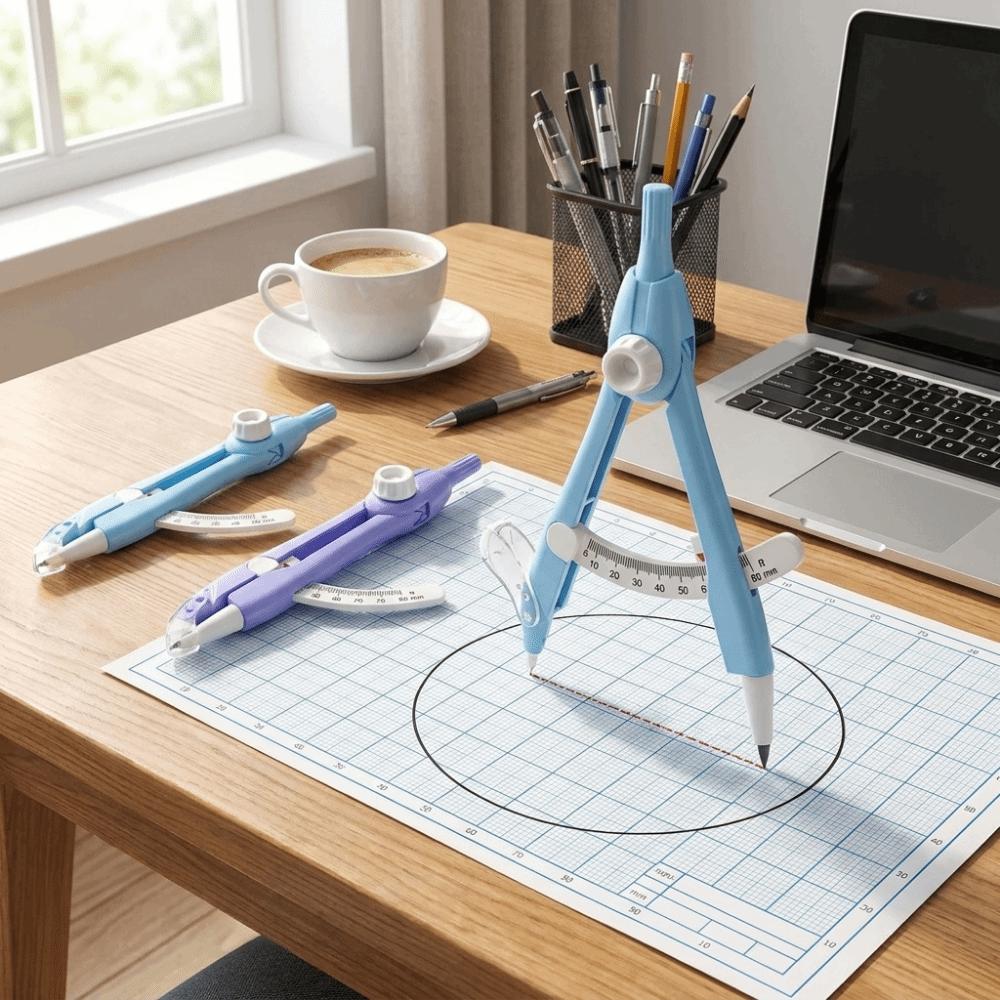 Digital Lock-Distance Geometry Compass No Metal Circle Drawing Gauge School Office Supplies
