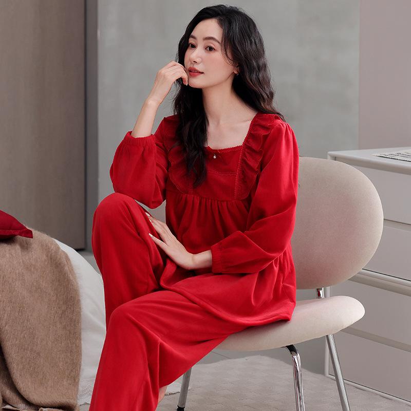 Пижама женская осенне-зимняя островной вельвет красная рождественская год женский тонкий вельветовый костюм для дома зимний