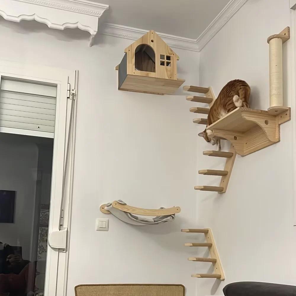 Настенный кошачий скребок Кошачье дерево Башня Кошки Лазалки Когтеточка Настенные ступеньки для питомца для сна и игр