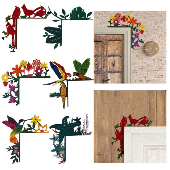 Hand Painted Door Corner Decoration Hummingbird Flower Leaves Starfish Silhouette Door Frame Sign Front Door Topper Sitter Wall Art Ornament