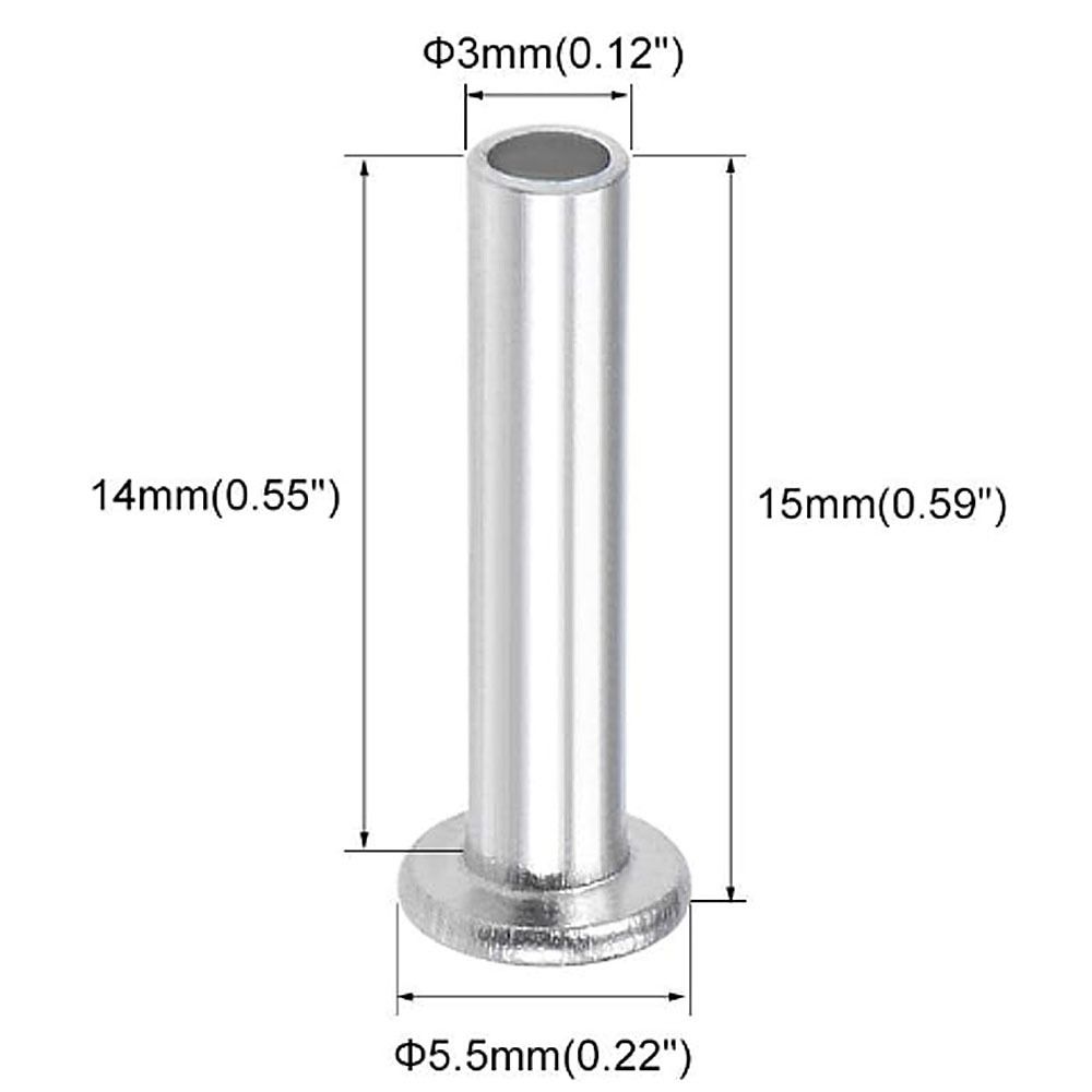 100 шт. M2 M2.5 M3 Полутрубчатые заклепки Серебристый тон Цилиндрический стержень Алюминий Плоская полукруглая головка