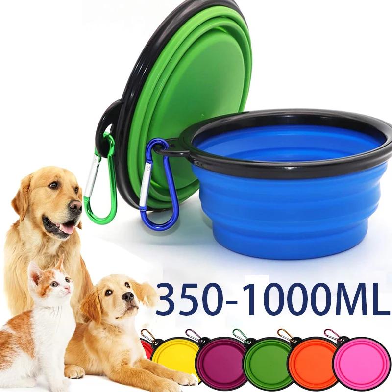 Folding Portable Silicone Dog Feeder Bowl 2 In 1 Pet Dispenser Outdoor Travel Dog with Carabiner Bottle Food Water Container